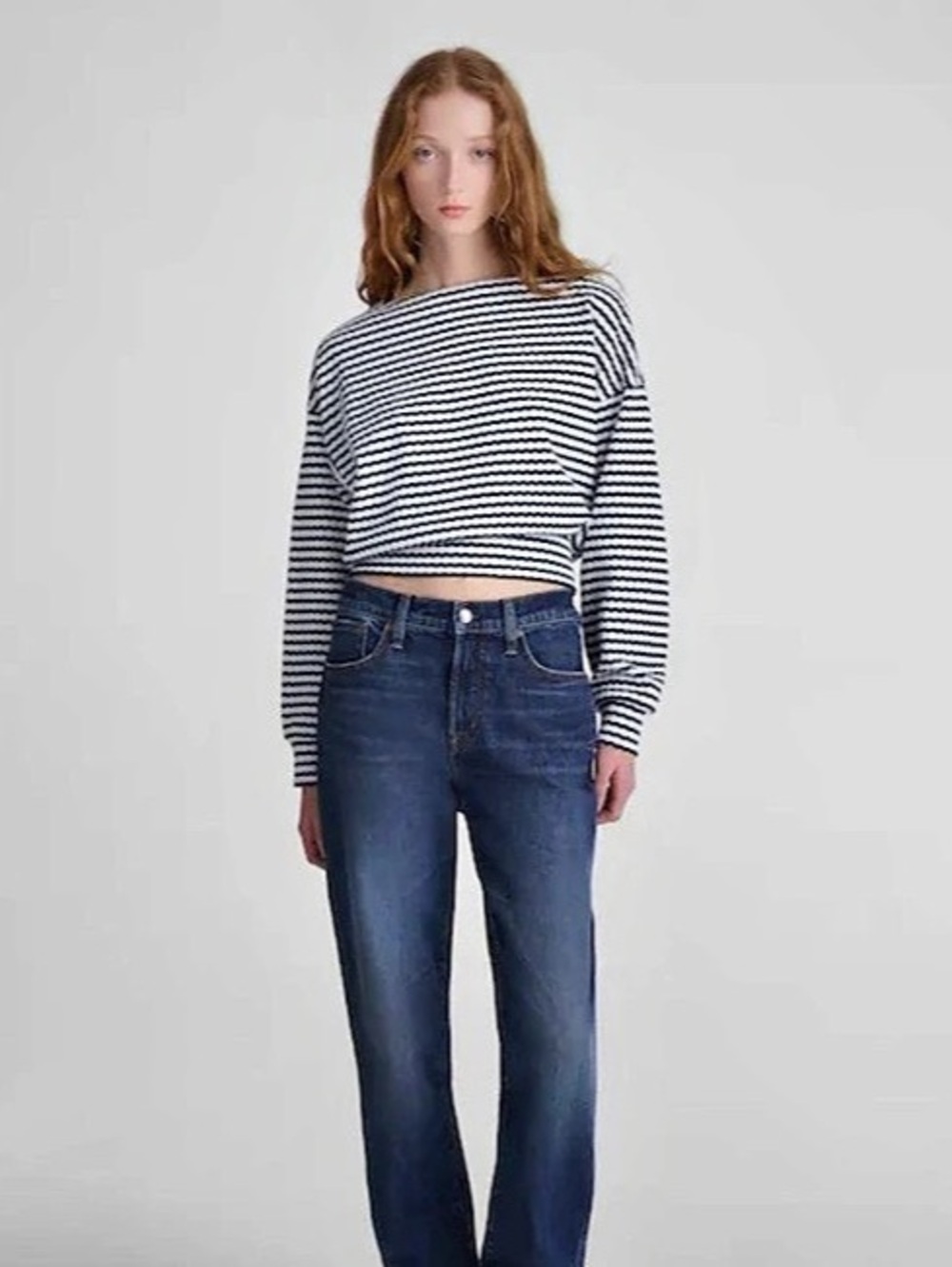 Madewell Textural-Stitch Boatneck Top in Navy & White